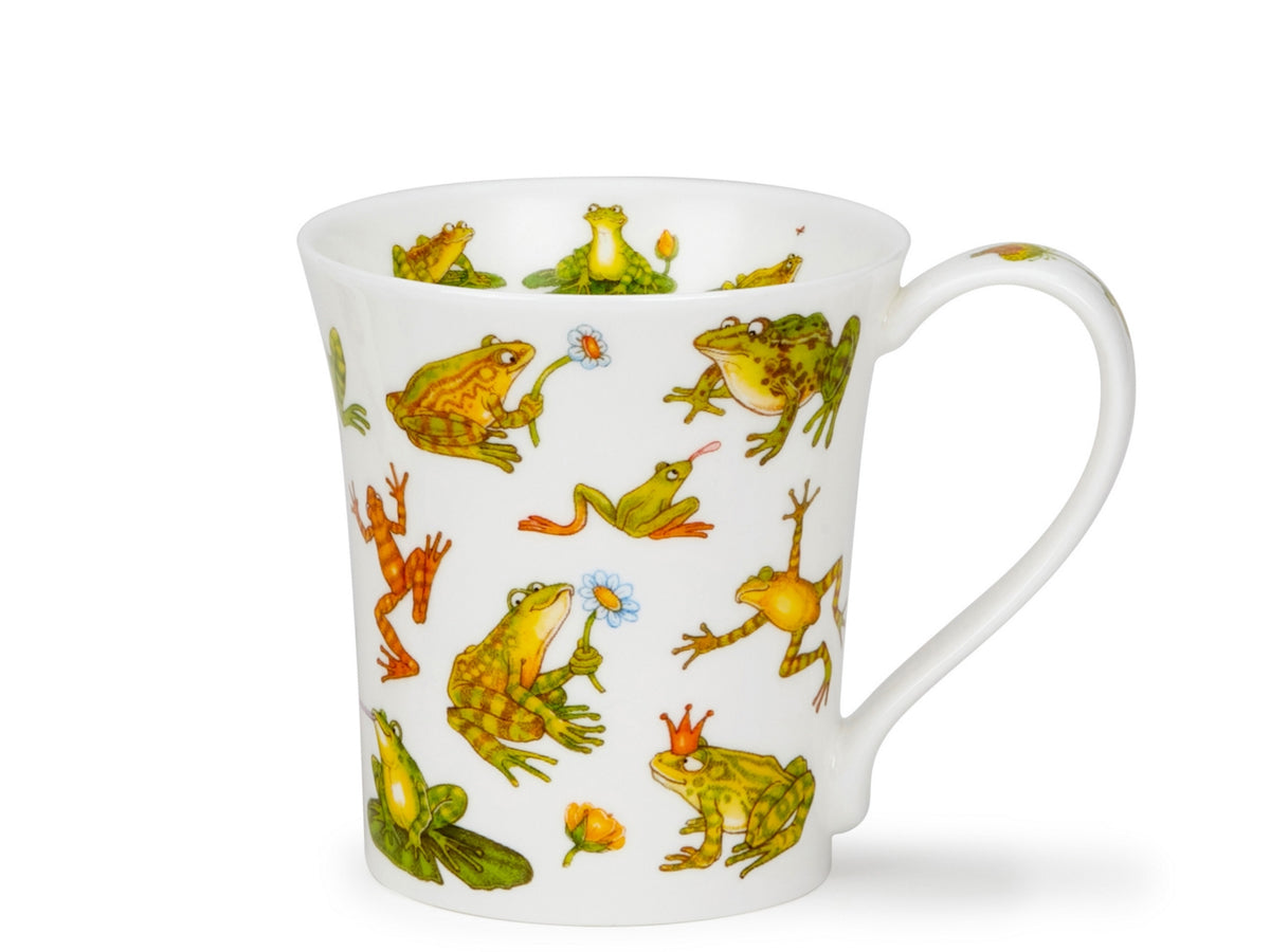 Small Dunoon Jura Hop It mug featuring colourful frog illustrations, flowers and lily pad details.