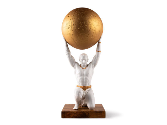 lladro Atlas, the Greek God is recreated in white and gold