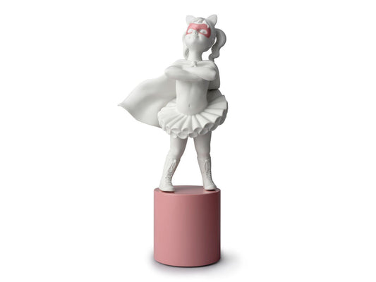 lladro girl stands confident as she dresses up as a superhero