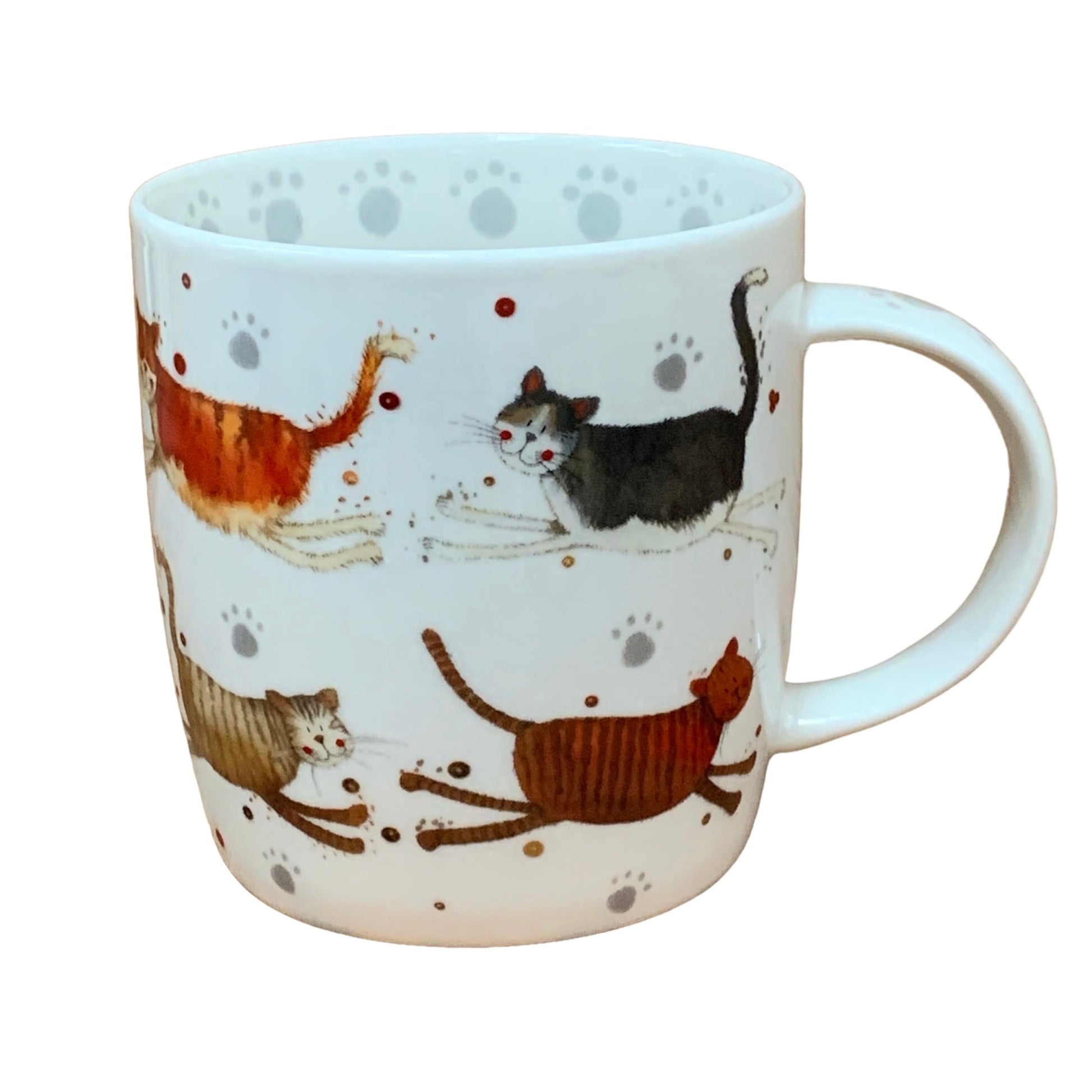 Alex Clark mug is illustrated with an array of happy Cats