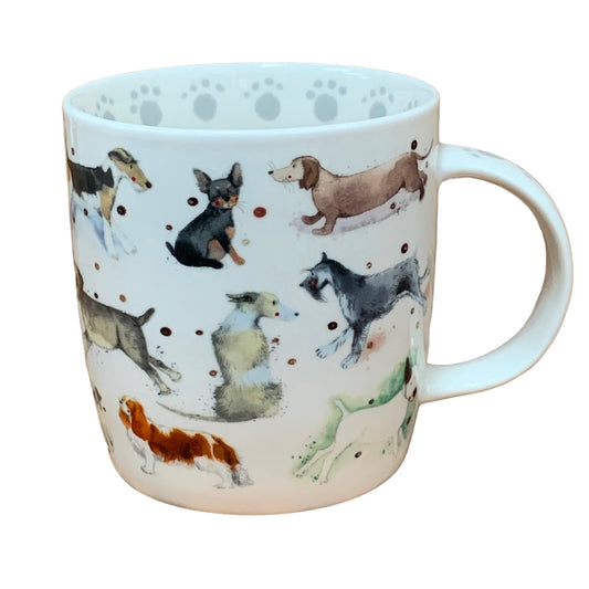 Alex Clark mug is illustrated with lots of adorable dogs of all different breeds