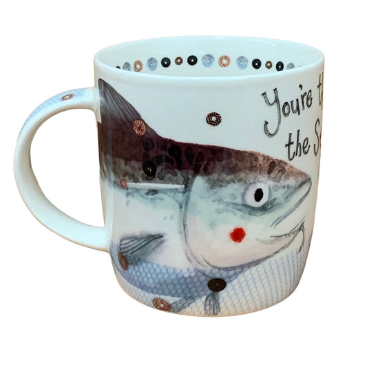 This Alex Clark mug is illustrated with a lovely fish & the words "Your the Only fish In the Sea" along the side of the mug.  This mug also features an illustration around the inside rim & illustrations down the handle.  