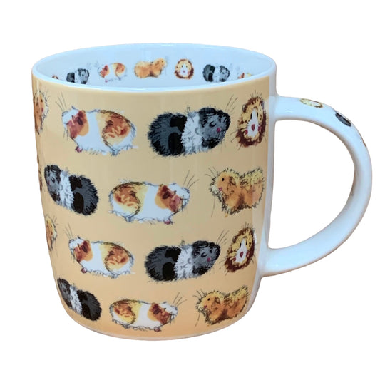 This Alex Clark mug is illustrated with lots of lovely happy guinea pigs all over it.  This mug also features an illustration around the inside rim & illustrations down the handle.  