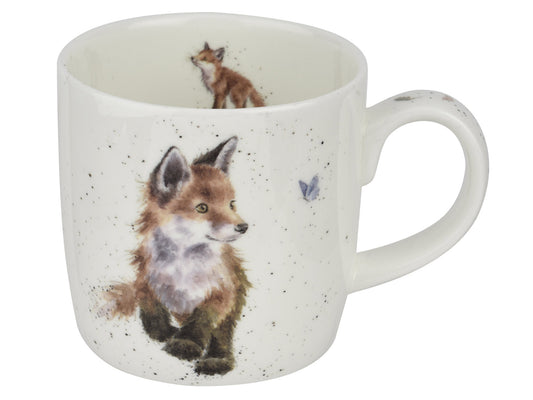 A white fine bone china mug with fox designs on the outside