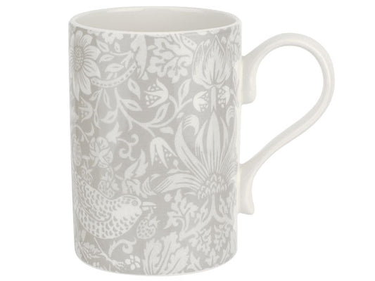 Blending British design tradition with modern elegance, Pure Morris by Spode presents exquisite mugs in a sophisticated soft grey hue. Adorned with the timeless Morris &amp; Co. Strawberry Thief pattern, reimagined for contemporary homes, these mugs seamlessly elevate everyday moments. Despite their refined appearance, these mugs are crafted to withstand the rigors of busy kitchens, ensuring both style and durability.
