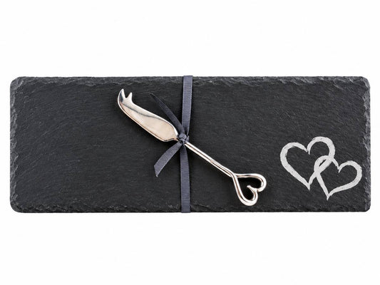 Selbrae House Love Heart Mini Slate Cheese Board & Knife Set