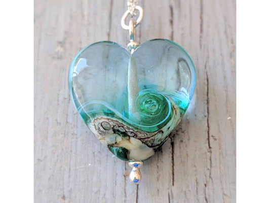Beach Art Murano Glass Turning Tides Heart Murano Pendant