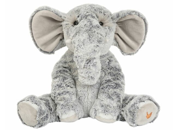 Plush elephant toy on a white background