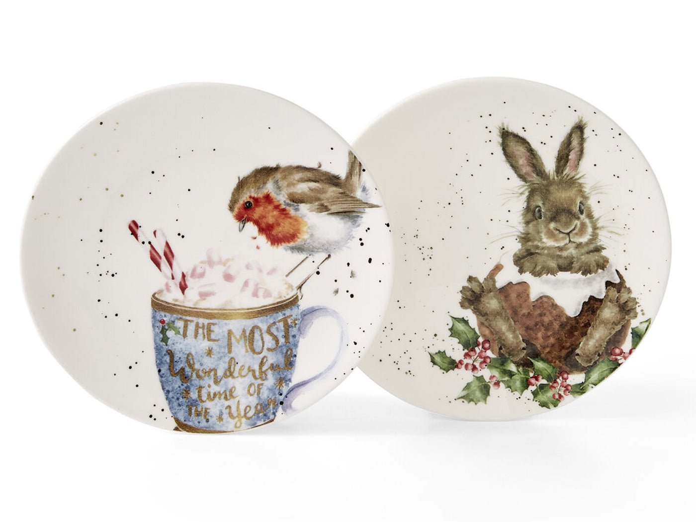 Royal Worcester Wrendale Christmas Collection - Coupe Plate Set Of 2 Robin/Bunny