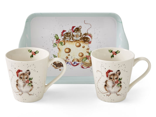 Royal Worcester Wrendale Christmas Collection Mug & Tray Set - Holly Jolly
