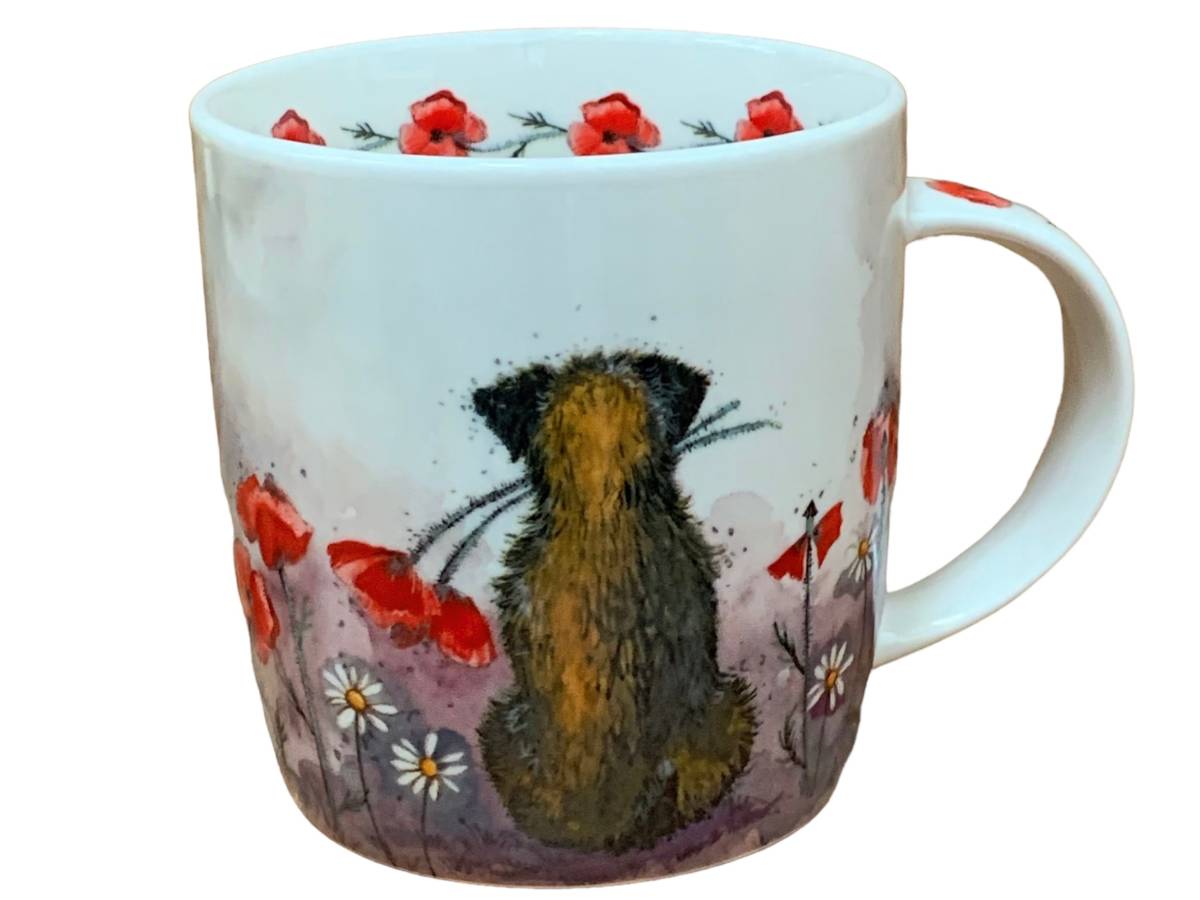 alex clark border dog and poppy design vegan mug