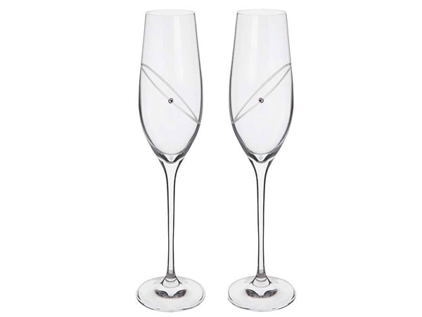 Dartington Celebration Flutes with etched wedding band perfect gift for a happy couple celebrating a wedding or anniversary