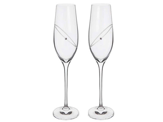 Dartington Celebration Flutes with etched wedding band perfect gift for a happy couple celebrating a wedding or anniversary