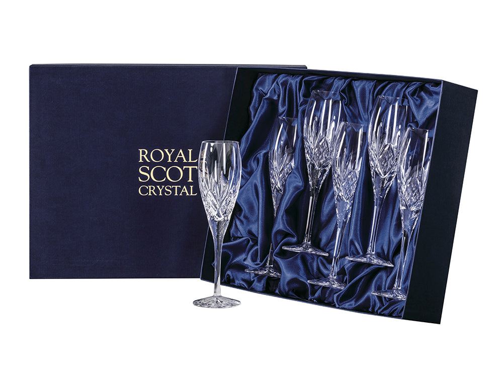 Royal Scot Crystal Highland Champagne Flutes - Set of 6