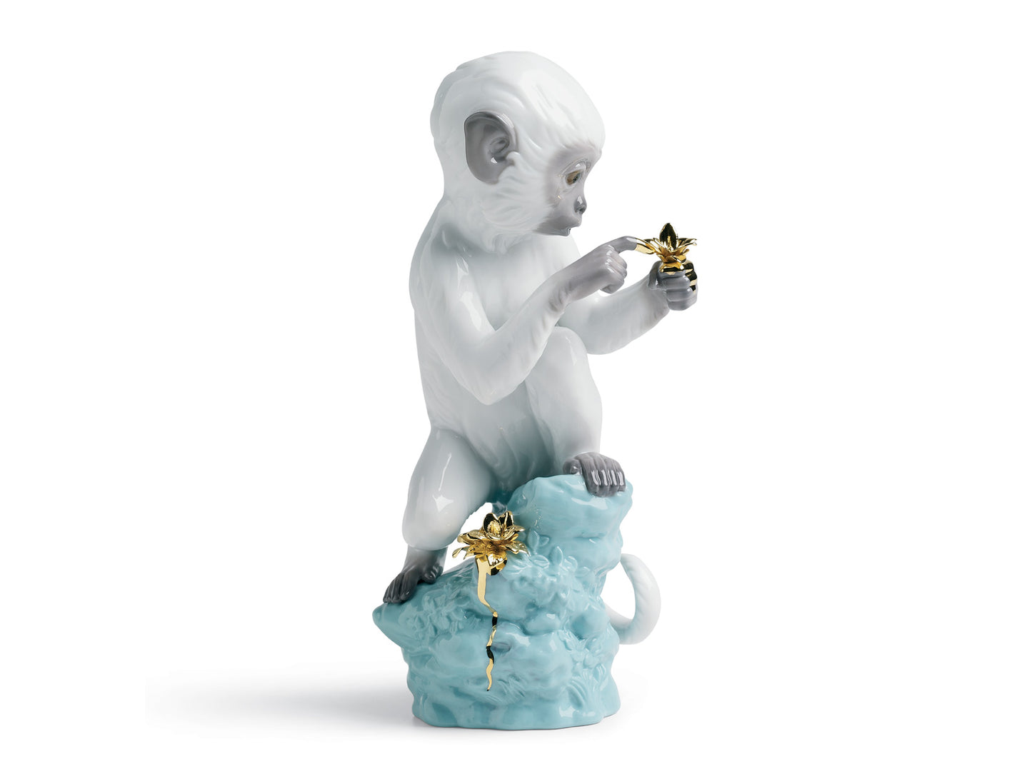 Lladro Curiosity - Monkey On A Turquoise Rock