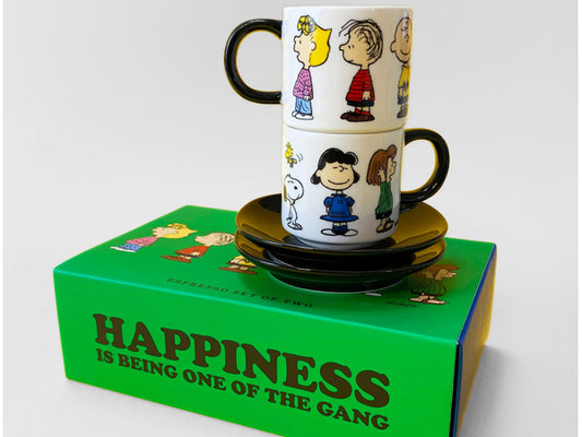 Pair snoppy espresso cups and saucers with all the characters designed on them