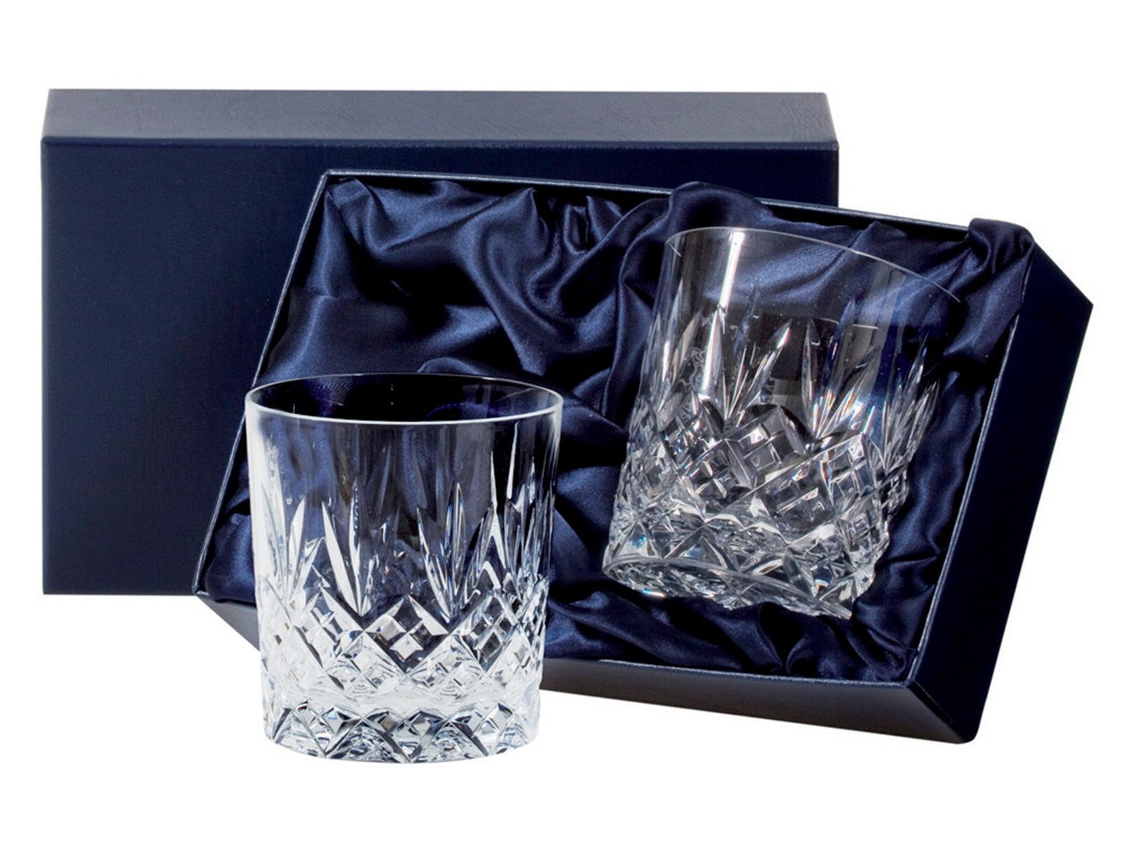 Royal Scot Crystal Edinburgh Tumblers - Large / Pair are hand-cut in Britain with the Edinburgh design, being straight and cylindrical in design and weighted on their bottom.