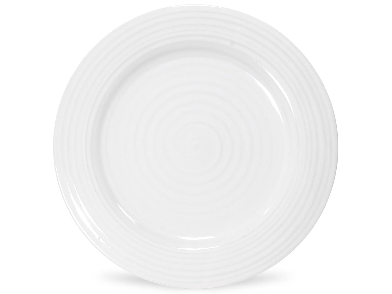 A large white plate with a spiral ripple emanating from the centre onto the wide rim