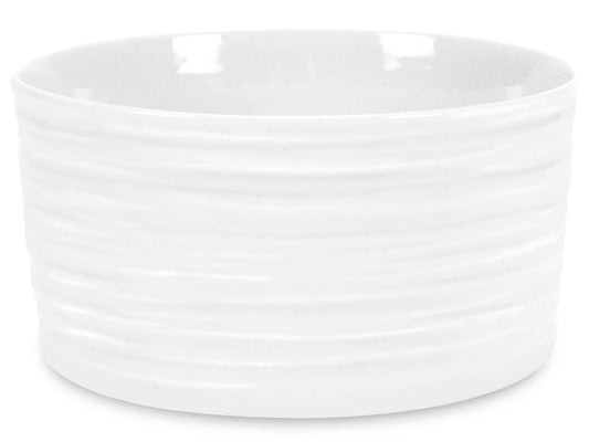 This set of four Sophie Conran Ramekin Dishes are made of a white glazed ceramic and have been finished with her staple ripple effect. They are ideal for serving individual portions of food, such as soufflé or crème brulee, and are dishwasher, microwave, oven and freezer proof.