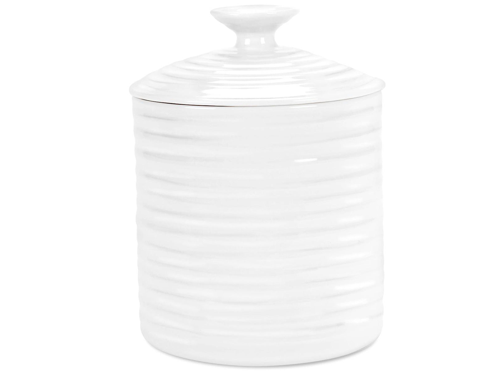 This Sophie Conran Small Storage Jar is made from a white ceramic that has been finished with a clear glaze and designed with Sophie's signature ripple effect. It is petite in side, and would be idea for holding your tea, coffee and sugar in your kitchen.