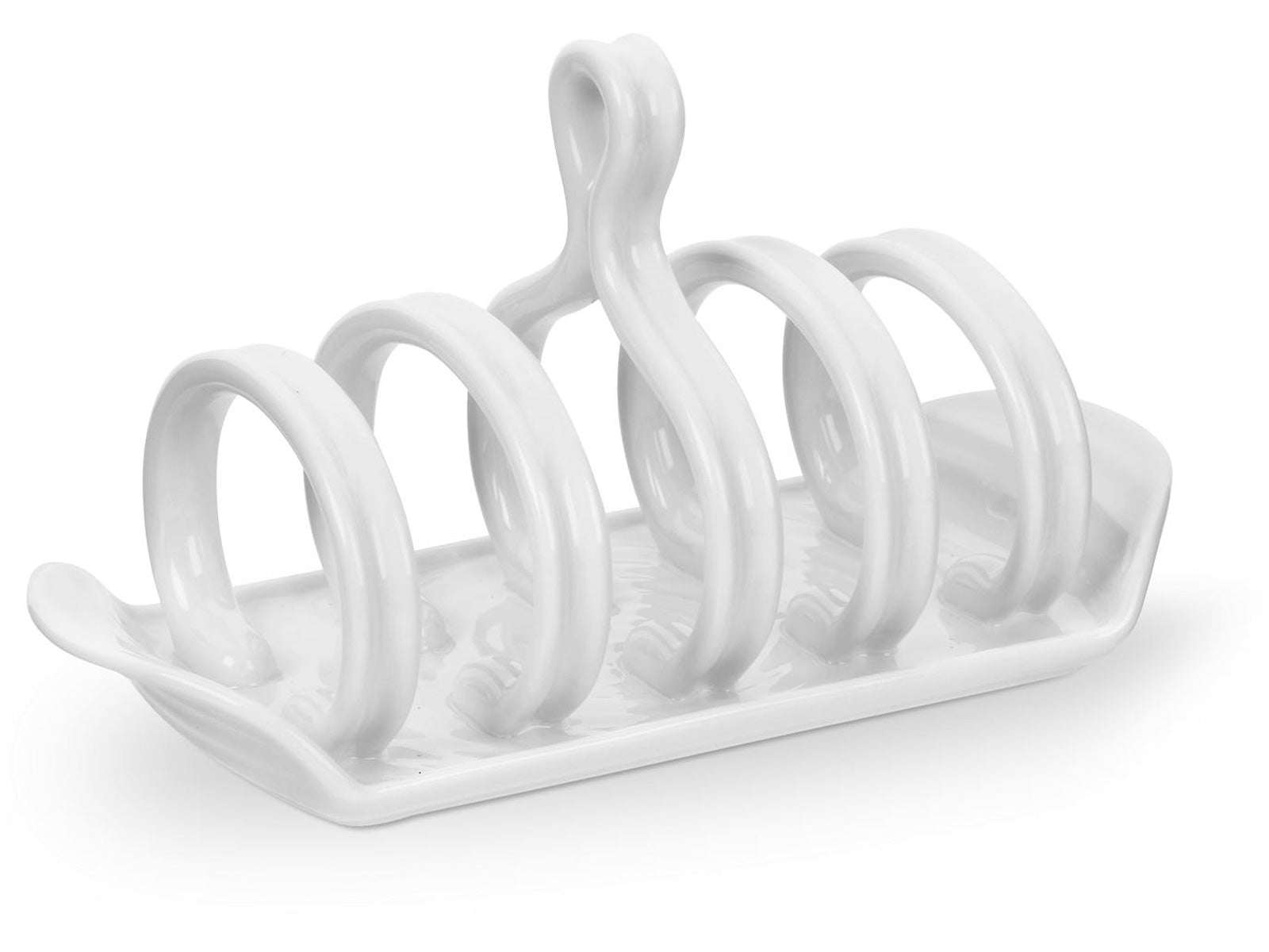 This Sophie Conran White Toast Rack has been made from a white porcelain that has been finished with a clear glaze. The porcelain has been designed with her rippled effect, and the piece is ideal for holding up to four slices of toast. It also has a small handle to carry easily, and is dishwasher and microwave safe.