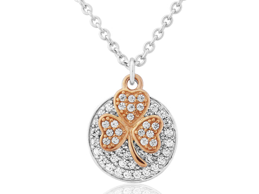 Waterford Jewellery Silver and Rose Gold Shamrock Pendant